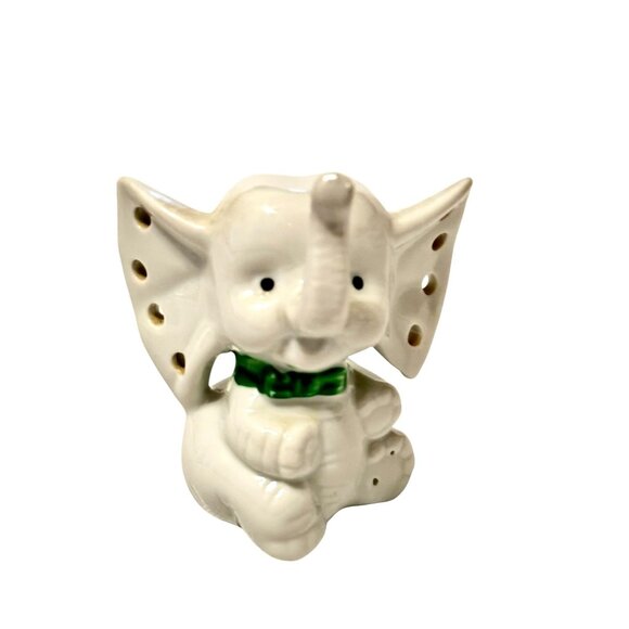UCGC White Vintage Elephant Jewelry Holder With Green Bow Tie - Picture 1 of 9